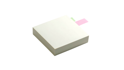 Square sticky note pad with pink/green tabs on black