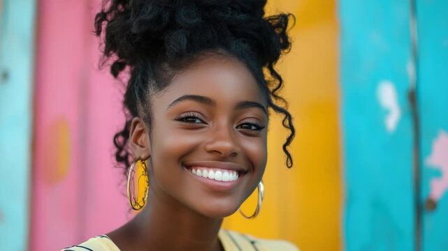 A young woman with a big smile on her face, great for use in lifestyle and people stock images