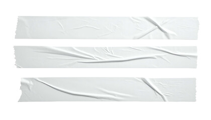 Three parallel, white, textured adhesive strips with varying wrinkles, set against a black backdrop