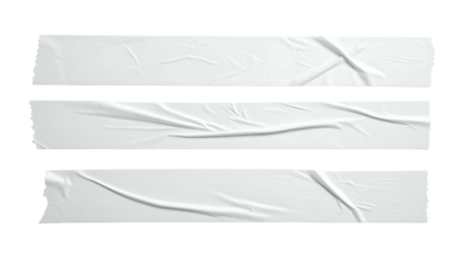 Three parallel, white, textured adhesive strips with varying wrinkles, set against a black backdrop
