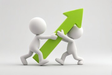 3d businessman pushing red arrow upward symbolizing success