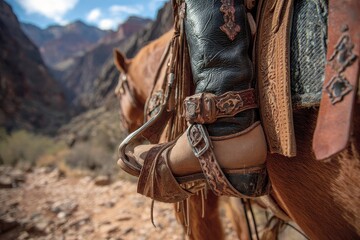 Muleback trail guide for Grand Canyon National Park Leg stirrups and personalized spur