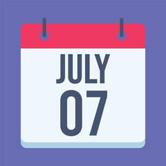 7 July World Chocolate Day Calendar. Blue Background. Isolated Vector Calendar.