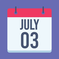 3 July Plastic Bag Free Day Calendar. Blue Background. Isolated Vector Calendar.