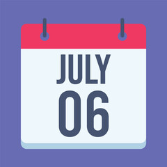 6 July World Zoonoses Day Calendar. Blue Background. Isolated Vector Calendar.
