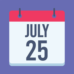 25 July Calendar. Blue Background. Isolated Vector Calendar.