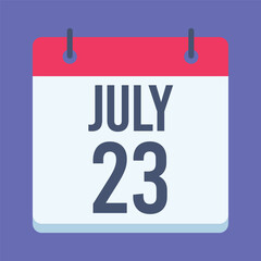 23 July Parents Day Calendar. Blue Background. Isolated Vector Calendar.