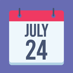 24 July Calendar. Blue Background. Isolated Vector Calendar.