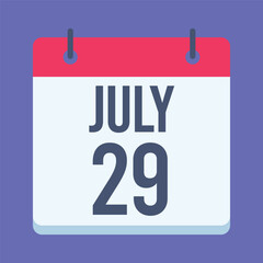 29 July International Tiger Day Calendar. Blue Background. Isolated Vector Calendar.