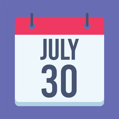 30 July International Friendship Day Calendar. Blue Background. Isolated Vector Calendar.