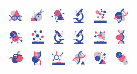 Biotechnology and DNA Science Icon Set  Laboratory Research and Molecular Biology Illustration
