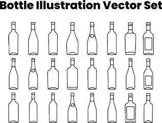 Wine and Alcohol Bottle Outline Vector Set — Elegant Black and White Contour
