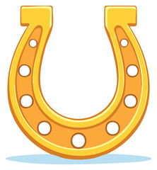 Shiny Gold Horseshoe Amulet Depicting Luck Symbolizing Good Fortune and Horseshoes in Cartoon Style Isolated