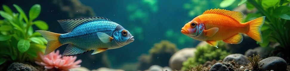 Graceful Aquarius Fish Swimming in a Lush Planted Aquarium Vibrant Colors and Healthy Aquatic Life, Perfect for Websites, Blogs, and Publications