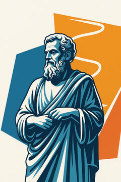 Archimedes of Syracuse Vector Portrait. Ancient Greek Mathematician and Inventor in Stylized Graphic Pop Art Illustration.. Adobe Illustrator Artwork
