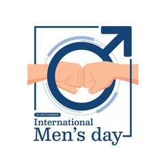 International men's day - Fist bump hand cross in blue male symbol in line frame vector design