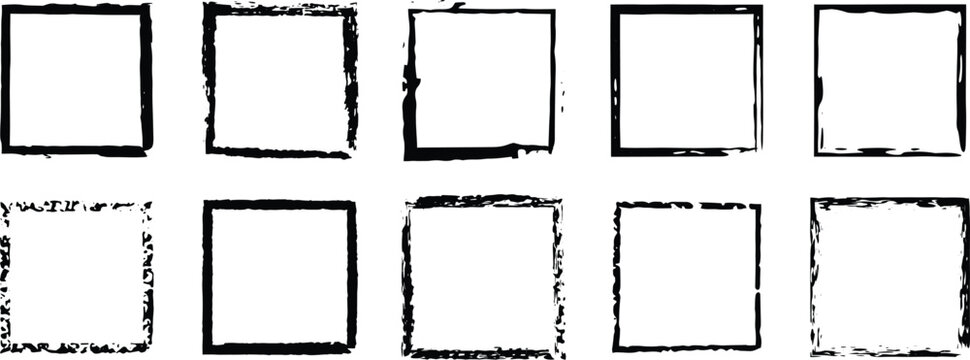 “Distressed Grunge Ink Square Frames Collection — Artistic Hand-Drawn Borders with Textured Paint Strokes, Rough Edge Outlines, and Abstract Minimalist Shapes for Creative Design and Modern Project