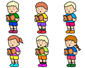 本を読む（立ち）白人の男女　6人