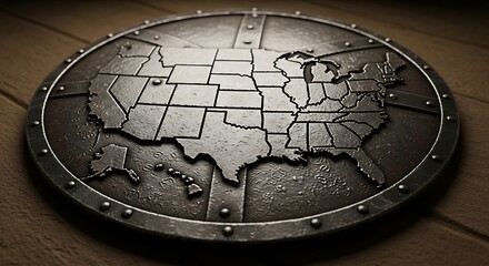 Detailed Metallic United States Map on Riveted Disc Decorative Item