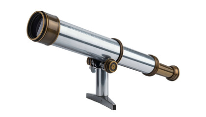 Metal telescope with bronze accents, tilted upward, on black