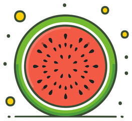 Fototapeta premium Vibrant watermelon slice illustration with red flesh and black seeds