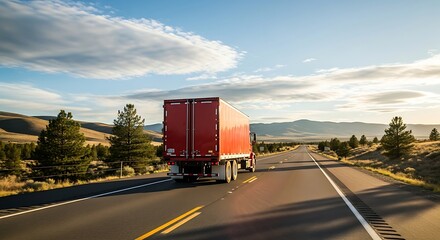 Dramatic Commercial Hauling Delivery Big Rig Truck Journey on Open Road
