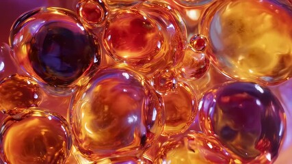 An abstract macro of lustrous, glassy orbs with inner, shimmering reflections in warm hues - Powered by Adobe