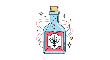 A magical potion bottle with an eye symbol and stars.