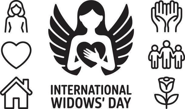 International Widows' Day support and care symbols vector banner - Powered by Adobe