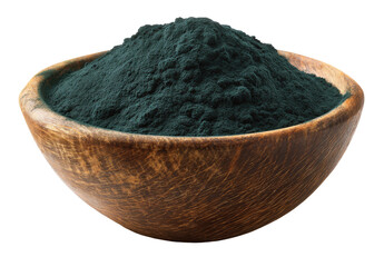 Dark-green powder in a wooden bowl