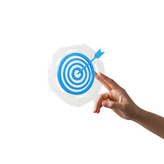 Hand aiming at a target with a blue dart