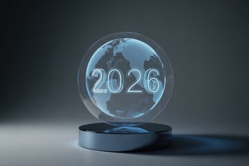 Futuristic 2026 Concept – Glowing Digital Globe with 3D Numbers, Innovation and Technology Vision for New Year Design