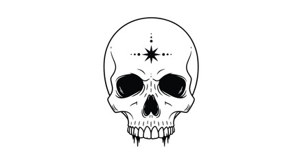 Fototapeta premium A mystical skull with a star and sharp fangs looking directly forward.