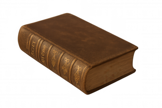 Old, ornate book presenting concepts of history, learning, literature, and wisdom on a transparent background, providing versatility for various designs
