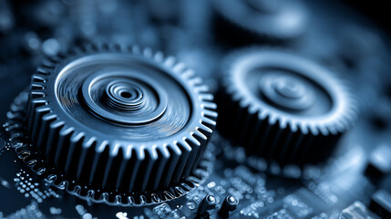 Digital technology background with metal cogwheels