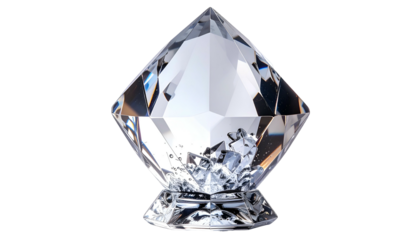Faceted clear crystal diamond object on a small pedestal