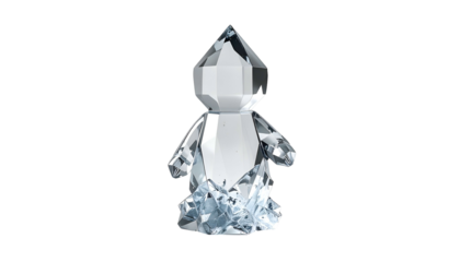 Faceted crystal penguin figurine stands on faceted crystal "ice