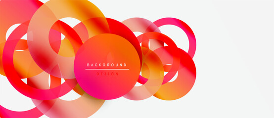 Abstract design features overlapping colorful circles. Gradient shades create dynamic visual effect. Minimalist style, modern aesthetic.