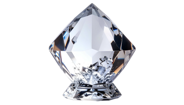 Faceted clear crystal diamond object on a small pedestal