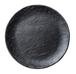 Dark, round plate with a slate-like texture