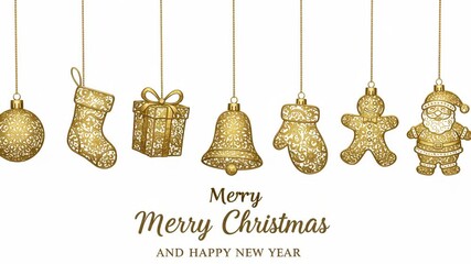 Golden christmas ornaments isolated on white background - Powered by Adobe