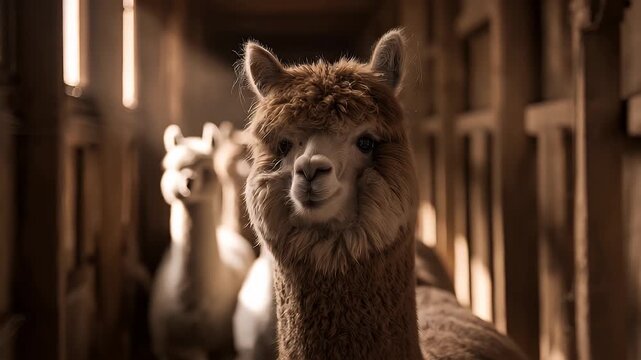 Curious Alpacas Looking Into Camera Indoors