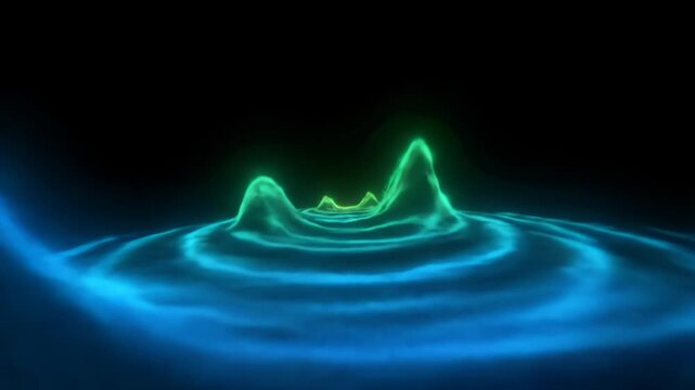 Abstract Glowing Landscape Formation With Blue and Green Elements, Dark Background