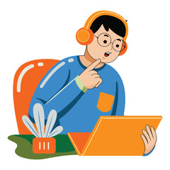 Thoughtful Student Engaged in Online Learning with Headphones