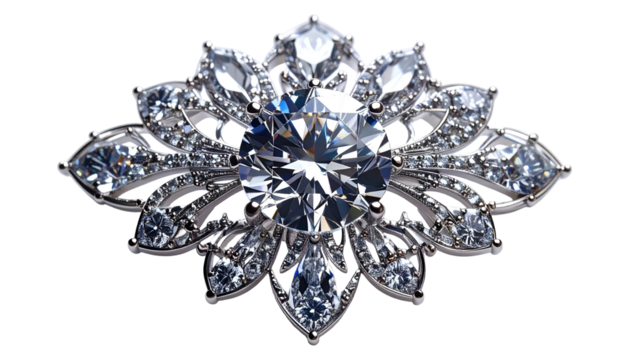 Diamond flower ring with a large center stone, brilliant sparkle