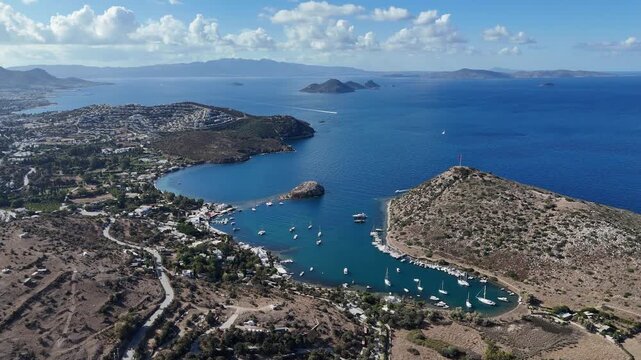 Breathtaking View of G&uuml;m&uuml;şl&uuml;k Bay with Yachts and Nearby Greek Islands