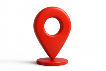 Red 3d map pin icon on a base indicating location, destination, navigation, and global positioning system