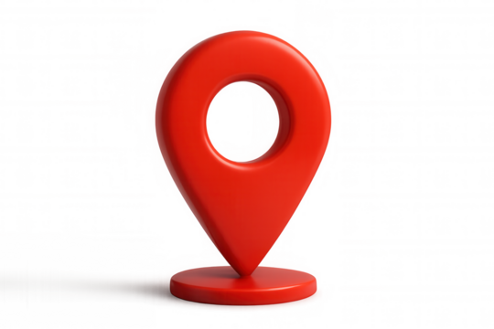 Red 3d map pin icon on a base indicating location, destination, navigation, and global positioning system