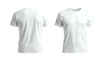 Two white crew-neck t-shirts, front and back views, isolated on black