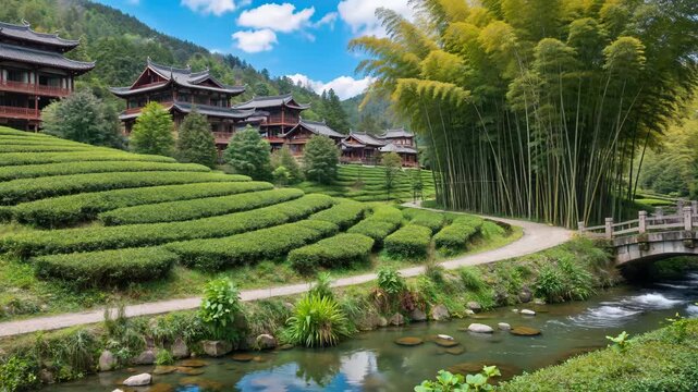 arafed view of a tea plantation in a tea plantation in china